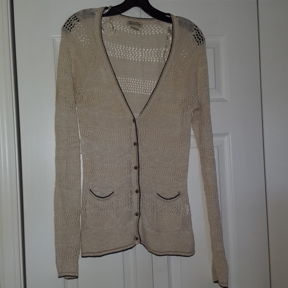 Lucky Brand cream open knit cardigan lightweight cotton knit